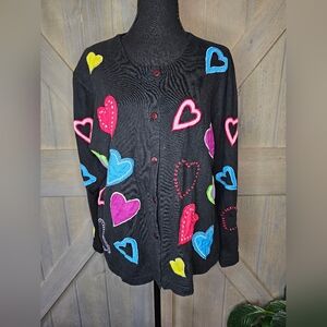 Playful Black and Pink Heart Cardigan